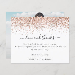 Budget Rose Gold Glitter Photo Wedding Thank You