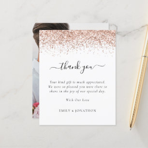 Budget Rose Gold Glitter Photo Wedding Thank You