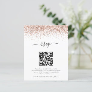 Budget Rose Gold Glitter QR Code Wedding RSVP