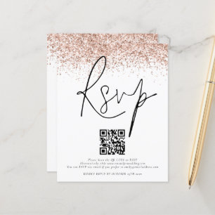 Budget Rose Gold Glitter QR Code Wedding RSVP Encl