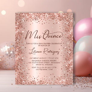Budget Rose Gold Glitter Quinceanera Invitation