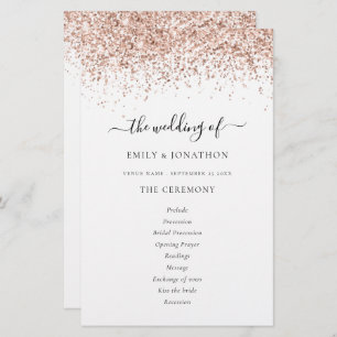 Budget Rose Gold Glitter Script Wedding Program