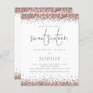 Budget Rose Gold Glitter Sweet 16 Party Invite