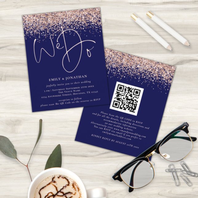 Budget Rose Gold Glitter We Do QR Navy Wedding (Creator Uploaded)