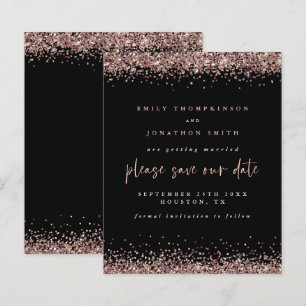Budget Rose Gold Glitter Wedding Black Save Date