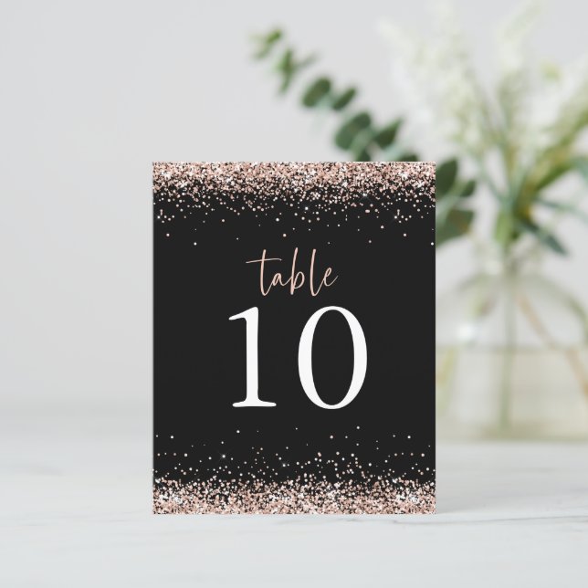 Budget Rose Gold Glitter Wedding Black Table No (Standing Front)