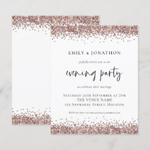 BUDGET Rose Gold Glitter Wedding Evening Invite