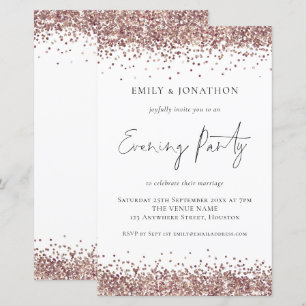 Budget Rose Gold Glitter Wedding Evening  Invite