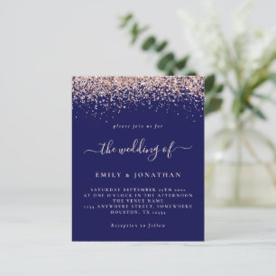 Budget Rose Gold Glitter Wedding Navy Blush Invite