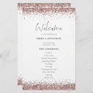 Budget Rose Gold Glitter Wedding Program White