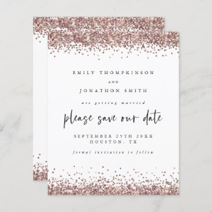 Budget Rose Gold Glitter Wedding White Save Date
