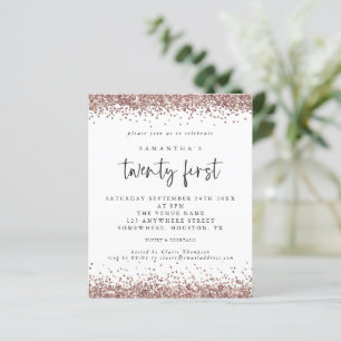 Budget Rose Gold Glitter White 21st Party Invite