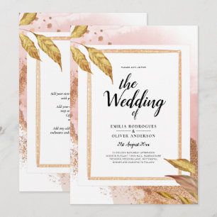 BUDGET Rose Gold Leaves Wedding Invite QR Code