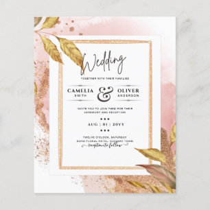 BUDGET Rose Gold Leaves Wedding Invite QR Code Flyer