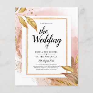 BUDGET Rose Gold Leaves Wedding Invite QR Code Flyer