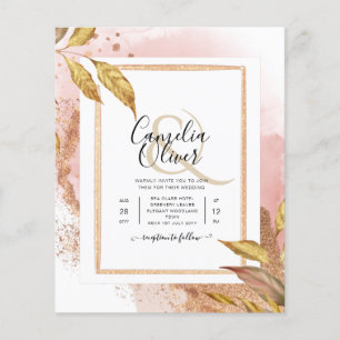 BUDGET Rose Gold Leaves Wedding Invite QR Code Flyer