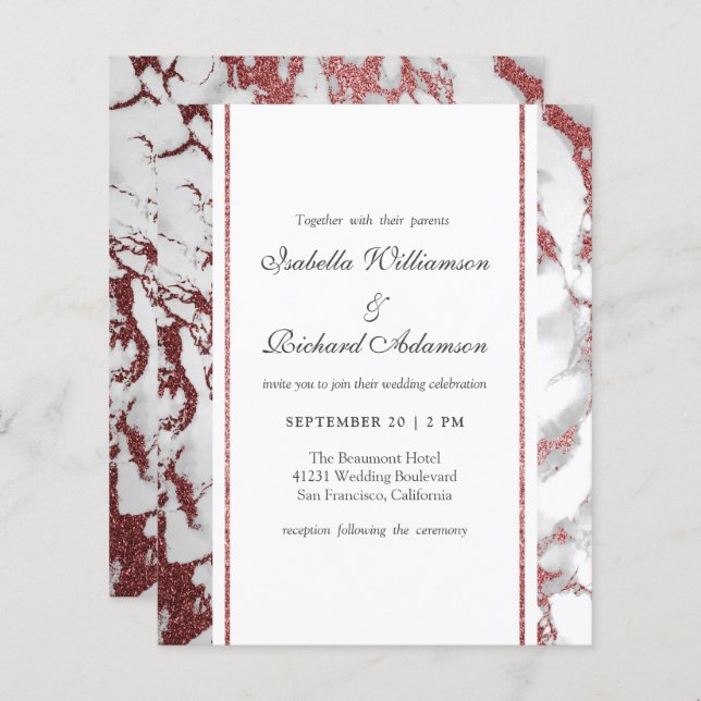 Budget Rose Gold Marble Classic Typography Wedding (Front/Back)