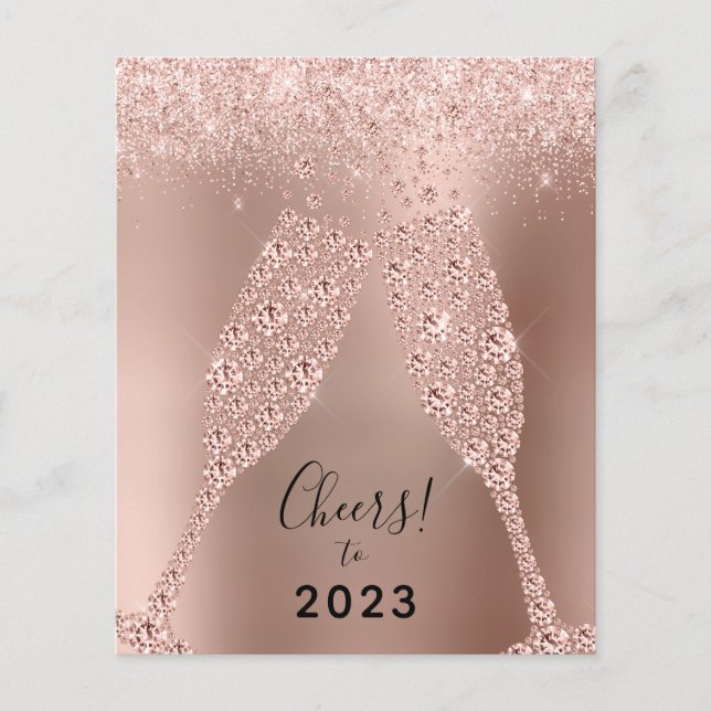 Budget Rose Gold Metallic 2022 New Year Card (Front)