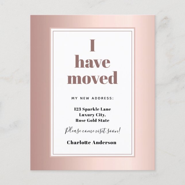 Budget rose gold modern I have moved announcement (Front)