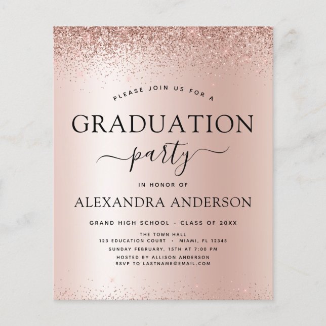 Budget Rose Gold Pink 2023 Graduation Glitter (Front)