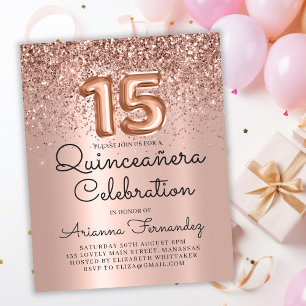 Budget Rose Gold Quinceañera 15th Birthday Invite