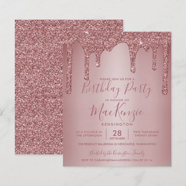 BUDGET Rose Gold Sparkle Glitter Drips Birthday (Front/Back)
