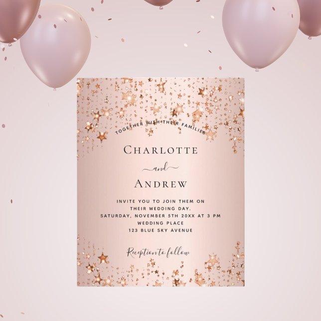 Budget rose gold stars wedding invitation (Creator Uploaded)
