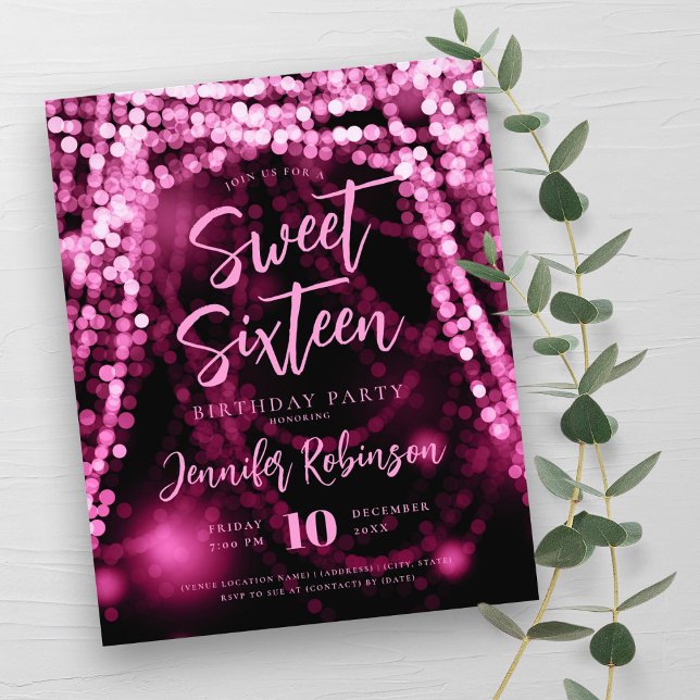 Budget Rose Gold String Lights Sweet 16 Invite Flyer (Budget Rose Gold String Lights Sweet 16 Invite Flyer)
