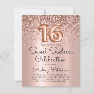 Budget Rose Gold Sweet Sixteen Birthday Invite