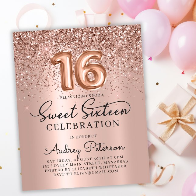 Budget Rose Gold Sweet Sixteen Birthday Invite (Creator Uploaded)