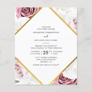 Budget Rose Gold White Floral Geometric Weddding