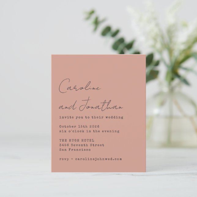 Budget Rose Typewriter Script Wedding Invite (Standing Front)