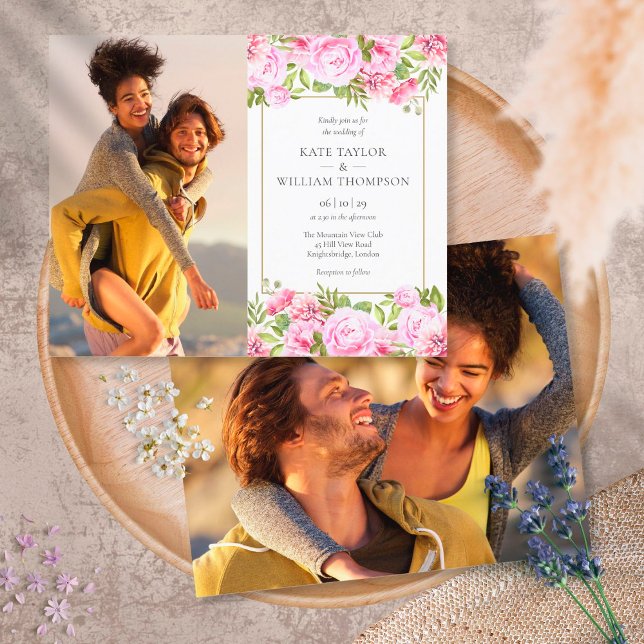Budget Roses Floral Photos Wedding Invitation (Creator Uploaded)
