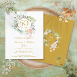 Budget Roses Garland 50th Anniversary Invitation<br><div class="desc">Featuring a delicate watercolor floral greenery garland,  this chic botanical 50th wedding anniversary invitation can be personalised with your special anniversary information. The reverse features a matching floral garland framing your anniversary dates in elegant gold text on a golden background. Designed by Thisisnotme©</div>