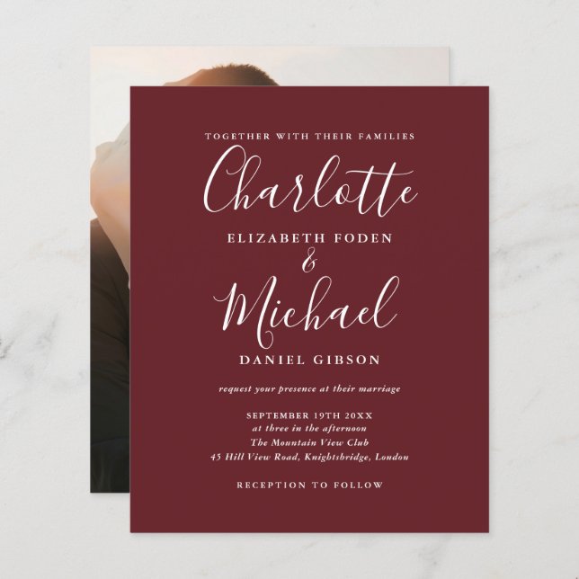 Budget Rosewood Pink Photo Wedding Invitation (Front/Back)