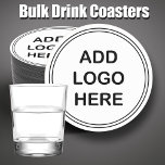 Budget Round Business Logo Coasters<br><div class="desc">Replace the graphic logo template with your own logo or graphic on these budget drink and beverage coasters for business promotion,  restaurants,  or social events.  Promoted your company,  cause,  or services by making your own drink coasters.</div>