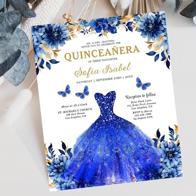Budget Royal Blue Bilingual Spanish Quinceanera Flyer (Creator Uploaded)