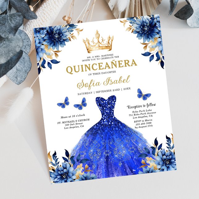 Budget Royal Blue Bilingual Spanish Quinceanera Flyer (Creator Uploaded)