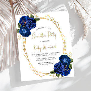 Budget Royal Blue Floral Graduation Party Invite
