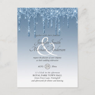 Budget Royal Blue Glitter Dripping WEDDING INVITE Postcard
