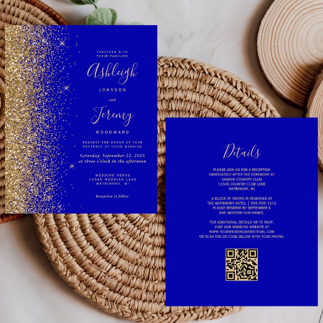 Budget Royal Blue Gold Glitter QR Code Wedding (Creator Uploaded)