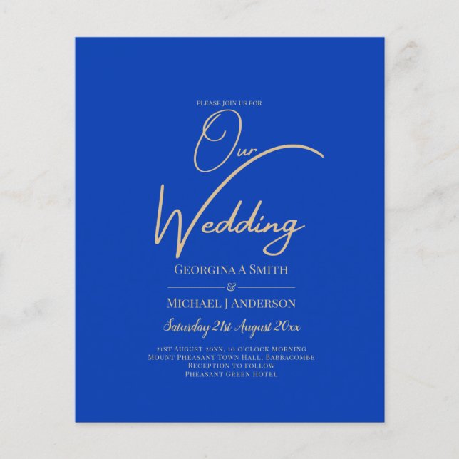 Budget Royal Blue Monochrome Wedding INVITE (Front)