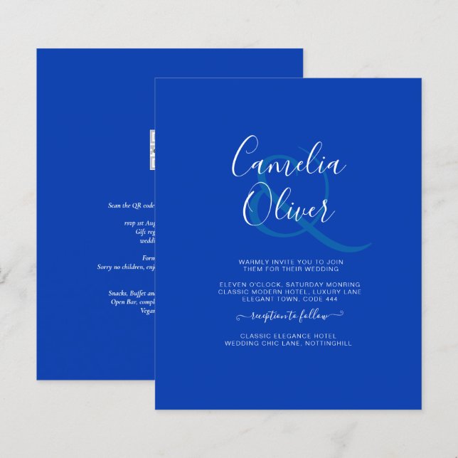 Budget Royal Blue Monochrome Wedding INVITE (Front/Back)