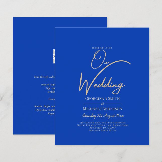 Budget Royal Blue Monochrome Wedding INVITE (Front/Back)