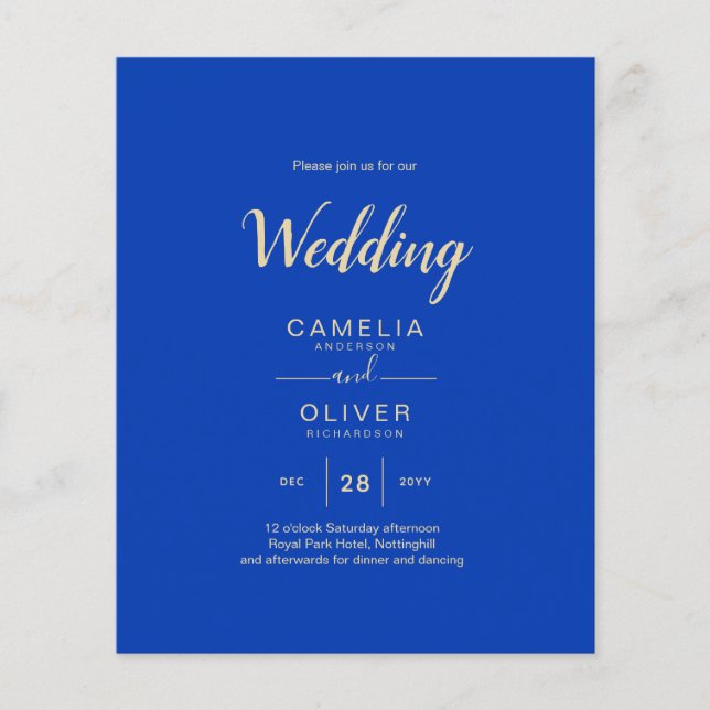 Budget Royal Blue Monochrome Wedding INVITE Flyer (Front)