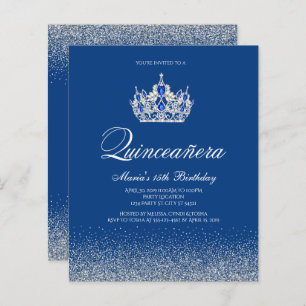 Budget Royal Blue Quinceanera Invitations