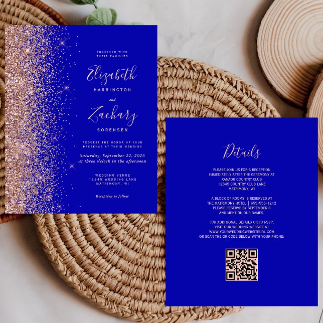 Budget Royal Blue Rose Gold QR Code Wedding (Creator Uploaded)
