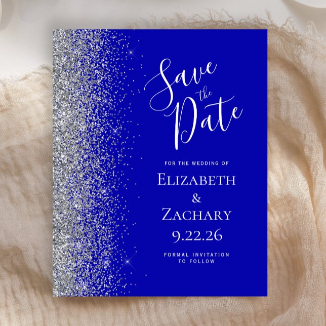 Budget Royal Blue Silver Save the Date Card (Creator Uploaded)