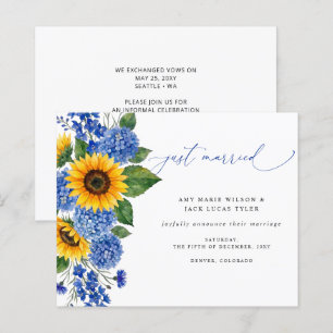 Budget Royal Blue Sunflowers Wedding Announcement