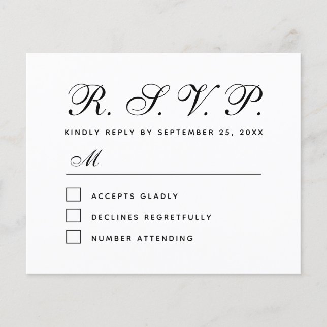 Budget RSVP Black and White Wedding Response Card (Front)